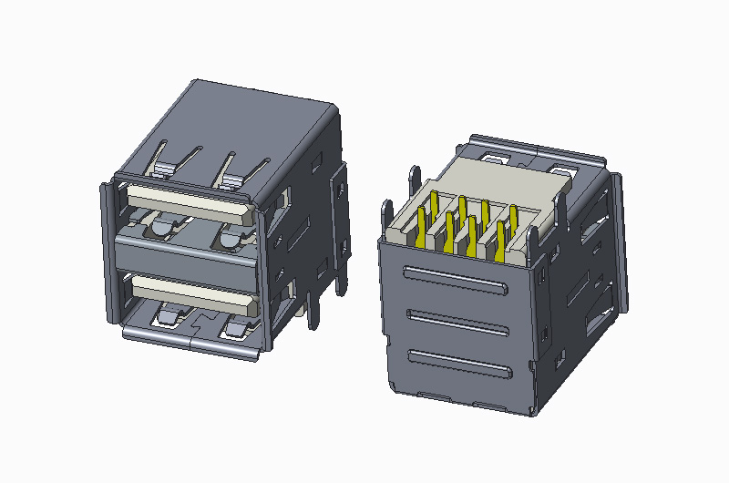 USB 2.0 双层 AF 90度 DIP 直脚